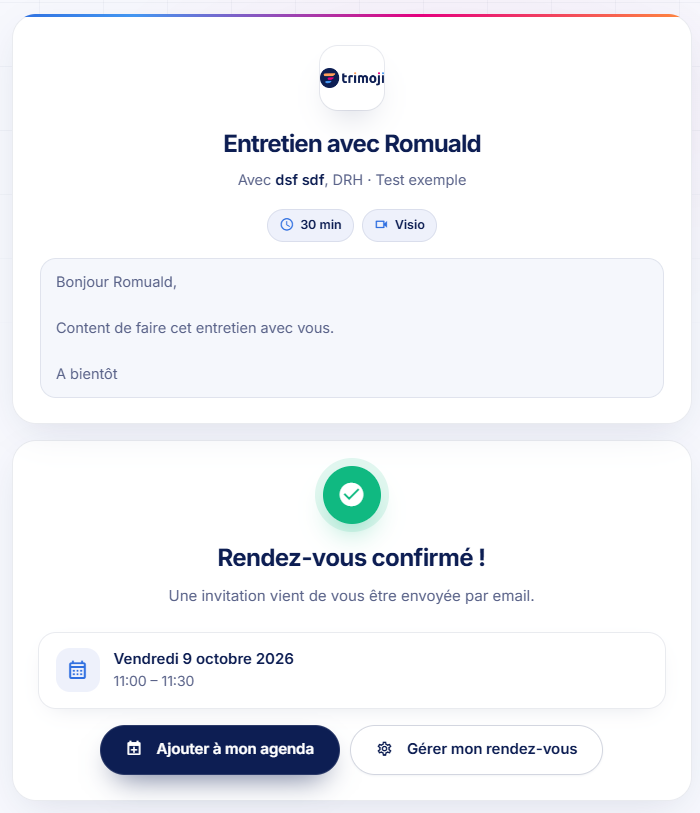 Candidate slot selection page