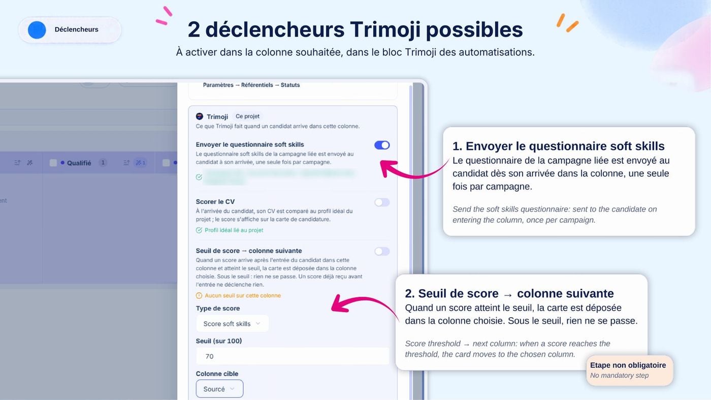 Automatic sending of the Trimoji soft skills questionnaire from a Marvin column